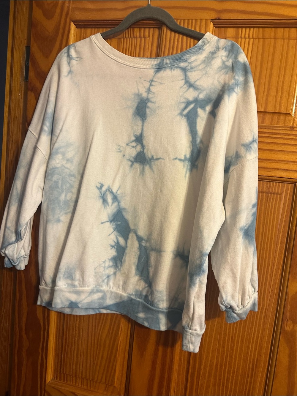 All Saints White and Light Blue Tie-Dye Crewneck Sweatshirt